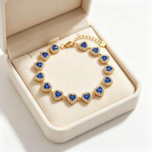 Gold Plated  Heart Cubic Zirconia Halo Link Bracelet, Adjustable Crystal Heart Tennis Bracelet Women Wedding Party Jewelry - KB216322-CAJY