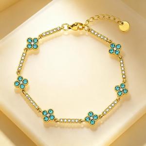 Stainless Steel Four Leaf Clover Bracelet Gold Plated Crystal Rhinestone Women Adjustable Bracelet Fashion Lucky Jewelry - KB216336-CAJY