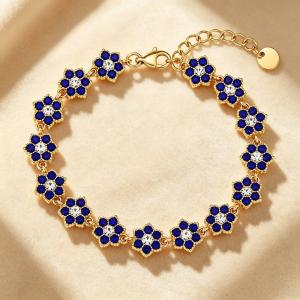 Dainty Flower Bracelet, Gold Plated Stainless Steel Adjustable Wrist Bracelet for Her - KB216340-CAJY