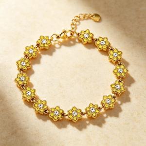Dainty Flower Bracelet, Gold Plated Stainless Steel Adjustable Wrist Bracelet for Her - KB216342-CAJY