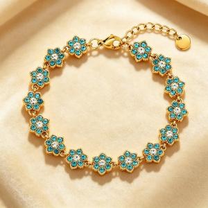 Dainty Flower Bracelet, Gold Plated Stainless Steel Adjustable Wrist Bracelet for Her - KB216343-CAJY