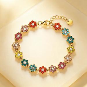 Dainty Flower Bracelet, Gold Plated Stainless Steel Adjustable Wrist Bracelet for Her - KB216344-CAJY
