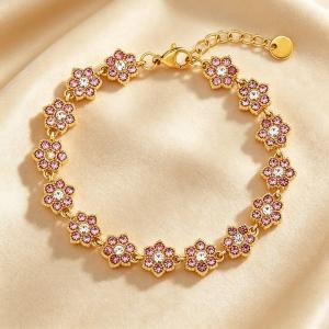 Dainty Flower Bracelet, Gold Plated Stainless Steel Adjustable Wrist Bracelet for Her - KB216345-CAJY