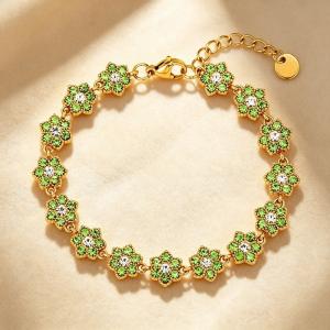 Dainty Flower Bracelet, Gold Plated Stainless Steel Adjustable Wrist Bracelet for Her - KB216346-CAJY