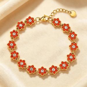 Dainty Flower Bracelet, Gold Plated Stainless Steel Adjustable Wrist Bracelet for Her - KB216347-CAJY
