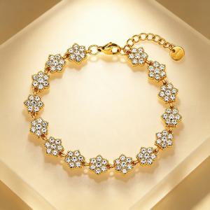 Dainty Flower Bracelet, Gold Plated Stainless Steel Adjustable Wrist Bracelet for Her - KB216349-CAJY