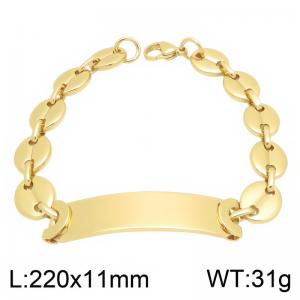 Stainless Steel Coffee Bean Link ID Bar Bracelet Custom Engraved Blank Curved Name Plate Wristband 220mm Chunky Puffed Mariner Chain Bracelets for Men Hip Hop Personalized Jewelry Gift - KB216593-JG