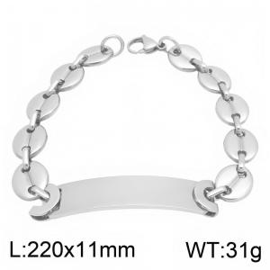 Stainless Steel Coffee Bean Link ID Bar Bracelet Custom Engraved Blank Curved Name Plate Wristband 220mm Chunky Puffed Mariner Chain Bracelets for Men Hip Hop Personalized Jewelry Gift - KB216594-JG