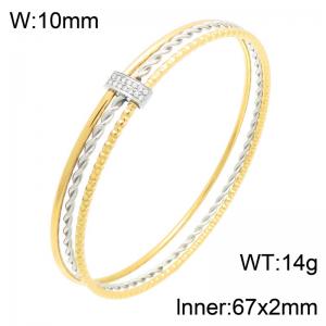 Gold Plated Stainless Steel Multi Layer Bangle for Women, Twisted Rope Texture Stackable Bracelet with Rhinestone Decor Jewelry Gift - KB217243-GC