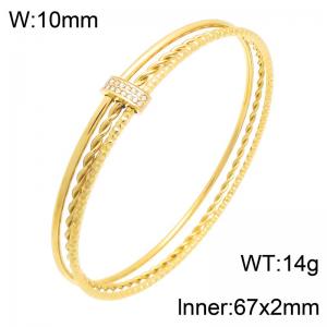 Gold Plated Stainless Steel Multi Layer Bangle for Women, Twisted Rope Texture Stackable Bracelet with Rhinestone Decor Jewelry Gift - KB217244-GC