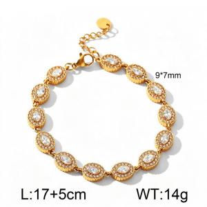 Women's 18K Gold Plated Stainless Steel Oval Marquise Cubic Zirconia Bracelet, Non Tarnish Hypoallergenic Halo CZ Link Bracelet, Adjustable Sparkling Wedding Party Bracelet for Her - KB218753-CAJY