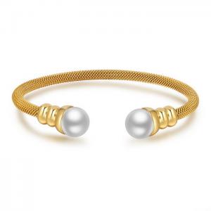 Gold fashion female elastic opening pearl stainless steel bracelet - KB26726-T