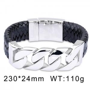 Coarse titanium steel chain leather bracelet Men's knitting cow leather buckle bracelet - KB43029-D