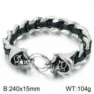 Stainless Steel Leather Bracelet - KB47346-D