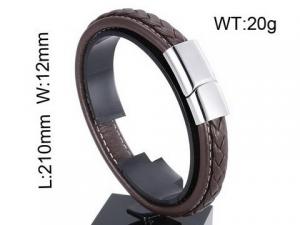 Stainless Steel Leather Bangle - KB55956-SJ