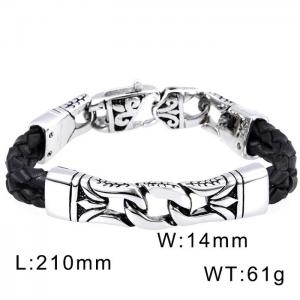 Pop Punk Stainless Steel Link Totem Leather Bracelet - KB56154-D