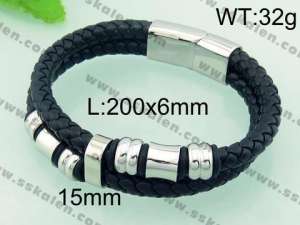 Stainless Steel Leather Bracelet  - KB59345-TXH