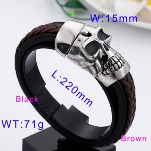 Punk Buckle Skull Brown Black Leather Bracelet - KB62900-BD