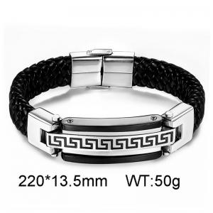 Wave pattern men's bracelet with personalized woven leather bracelet - KB64527-LE