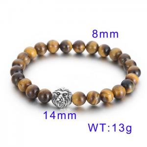 Lion Head Tiger Eye Beads Elastic Men's Stone Bracelet - KB70574-BD