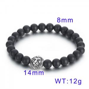 Lion Head Black Agate Bead Elastic Rope Men's Stone Bracelet - KB70576-BD