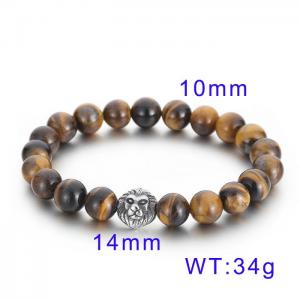 Lion Head Tiger Eye Beads Elastic Men's Stone Bracelet - KB70692-BD