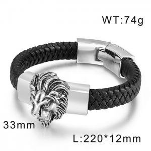 Steel Lion Head Bracelet Leather Rope Bracelet Fashion Men's Jewelry - KB80477-BD