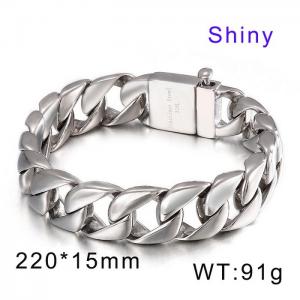 Steel color polished cast snap fastener men's bracelet - KB81845-BD