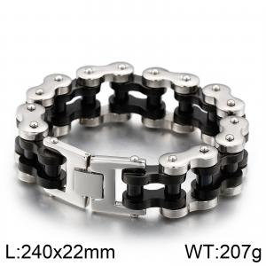 Shiny Steel and black plating 22mm men's motorcycle thick heavy bracelet - KB87852-K