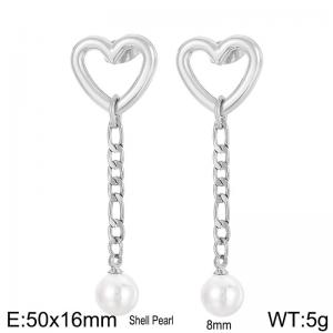 Heart Design StudLink Chain Earring Women Stainless Steel With Pearl Silver Color - KE104917-Z