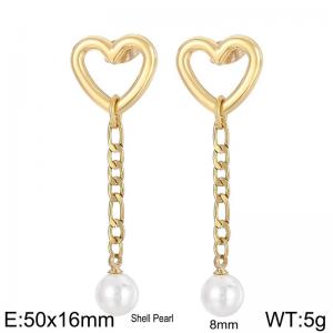 Heart Design StudLink Chain Earring Women Stainless Steel With Pearl Gold Color - KE104918-Z