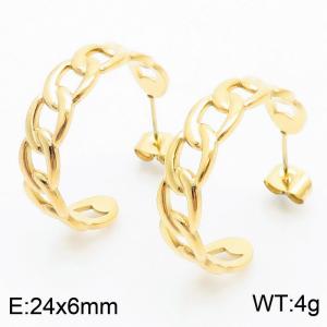 Fashion Stainless Steel Gold Color Hollow Cross Link Chian Round Cuff Dangle Earring For Women - KE105123-KFC