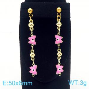 Fashion Temperament 18K Gold Plated Copper Pink Butterfly Eye Beads Women's Jewelry Earrings - KE106174-Z