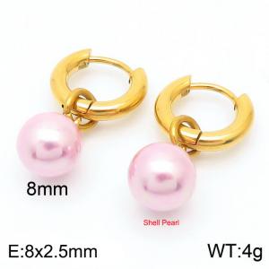 Pink Shell Pearl Gold Color Earrings For Women Stainless Steel - KE108021-Z
