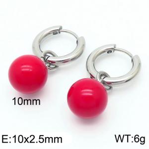 10mm Red Shell Pearl Silver Color Earrings For Women Stainless Steel - KE108023-Z