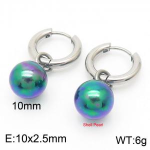 10mm Colorful Shell Pearl Silver Color Earrings For Women Stainless Steel - KE108025-Z