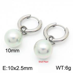 10mm Milky White Shell Pearl Silver Color Earrings For Women Stainless Steel - KE108027-Z