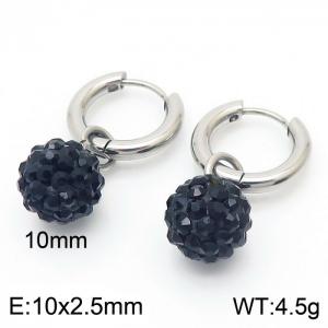 10mm Black Charm Silver Color Earrings For Women Stainless Steel - KE108030-Z