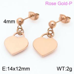 Simple Stud Earring Women Stainless Steel With Heart Charm Rose Gold Color - KE108233-Z