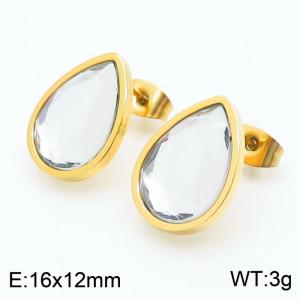 Gold Color Stainless Steel Water-drop Crystal Glass Stud Earrings For Women - KE108880-KFC