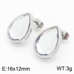Silver Color Stainless Steel Water-drop Crystal Glass Stud Earrings For Women - KE108881-KFC