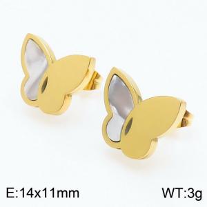 Gold Butterfly Stainless Steel Stud earrings for women - KE108896-KFC