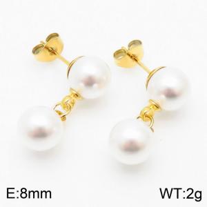 Gold Plastic imitation Double Pearl Stainless Steel earrings - KE108898-KFC