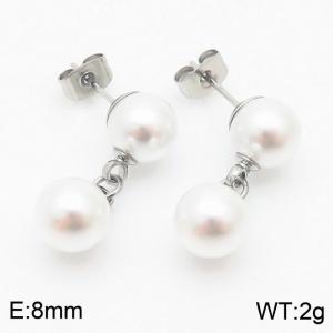 Steel color plastic imitation double pearl Stainless Steel earrings - KE108899-KFC