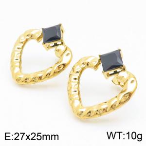 French Black Zircon Heart Earring Women Stainless Steel Gold Color - KE109044-KFC
