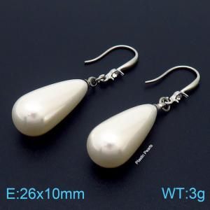 Stainless steel crystal hook combined plastic pearl trendy silver earring - KE109071-Z