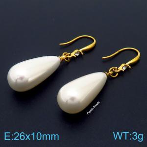 Stainless steel crystal hook combined plastic pearl trendy gold earring - KE109072-Z