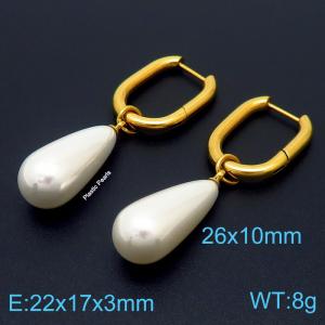 Stainless steel zero shape combined plastic pearl trendy gold earring - KE109074-Z