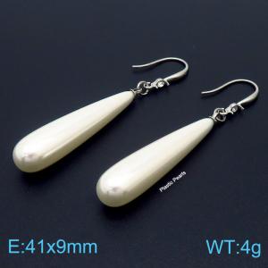 Stainless steel crystal hook combined plastic pearl trendy silver earring - KE109075-Z
