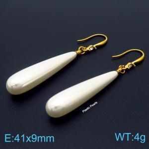 Stainless steel crystal hook combined plastic pearl trendy gold earring - KE109076-Z